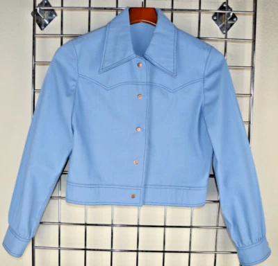 Vintage Mod Western Jacket Lee West Cal 45 Size S/M 50s Powder Blue Waist Length - Image 1 of 4