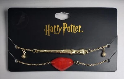 NUEVO - Harry Potter Juego de 2 Pulseras Tobillera Varita Pie Pie Pie Filosofal Adulto Foto 1 de 2