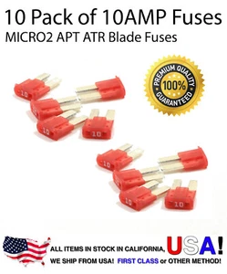 Premium 10 Pack 10 AMP Automotive APT ATR MICRO2 Blade Fuses 10A - Picture 1 of 4