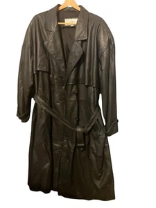 Womens Luchano Collection Jacket Size XL Trench Black Leather Full LengCollared - Picture 1 of 15