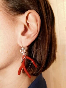 Ohrringe in Sterling Silber 925 von koralle ROT aus mit Korallen Zweige Italien - Imagen 1 de 3