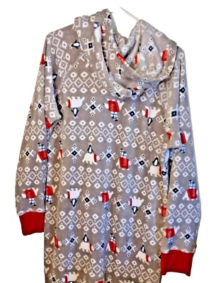 Macy's Gray Hooded One Piece Ful Zip Pajama Winter Polar Bear's Size XXL Unisex - Image 1 of 4