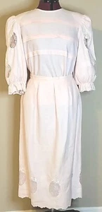 Ensemble robe vintage Carolyne Barton en lin haut et jupe années 80 fait victorien romantique - Photo 1/15