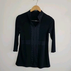 NEW YORK Australian Label Size 10 Women Y2K 00s 90s Long Black Jersey Blouse Top - Picture 1 of 5