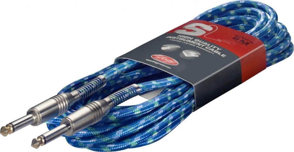 Stagg SGC6VTBL Blue 20 Foot Vintage Tweed Guitar Cable