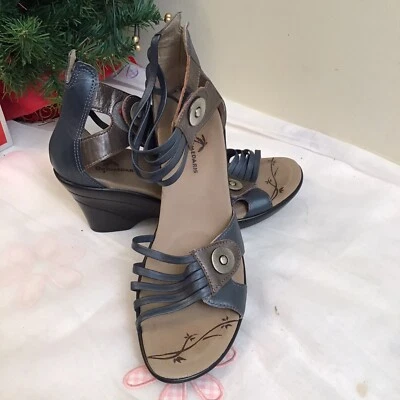 Sandalias de plataforma de cuero azul y bronce DDROMEDARIS talla 7,5 - correa para el tobillo Foto 1 de 4