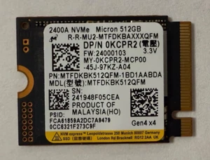 Micron 2400A 512GB SSD M.2 2230 NVMe PCIe Gen4x4 MTFDKBK512QFM - Picture 1 of 2