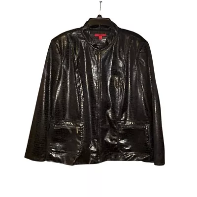 Joni B Womens Black Faux Leather Bomber Jacket Plus Size 2X Snake Embossed - Image 1 of 4