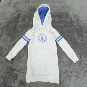 Polo Ralph Lauren Hoodie Girls 5 Long White Plue Graphic Long Sleeve Pullover - Picture 1 of 8