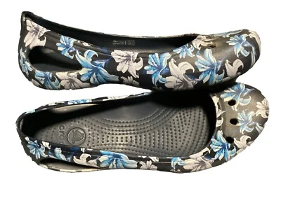 * Crocs Sienna Mujer Talla 9 Florales Planos Negro/Gris/Azul Foto 1 de 4