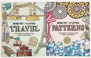 Lot of 2 Coloring Books Inspired Coloring Patterns + Travel Adult Teen Kids - Picture 1 of 12