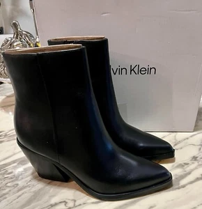 Calvin Klein Broma Mid Calf Boot Women's 5M Black Leather Heeled Side Zip.New - Picture 1 of 7