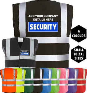 SECURITY Personalised Hi-Vis Viz Vests Workwear Staff Waistcoat Jacket Site Even - Picture 1 of 18
