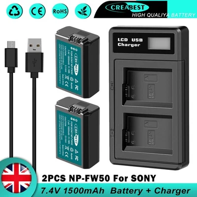 2x Batería NP-FW50 + Cargador Doble Para Cámara Sony Alpha A7 A5000 A6300 NEX-6 A35 - Imagen 1 de 4