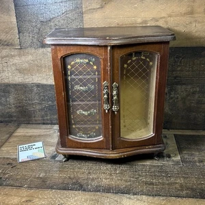 Vintage Wooden Jewelry Box Cabinet Armoire 4 Drawer Necklace Carousel Claw Foot - Picture 1 of 11
