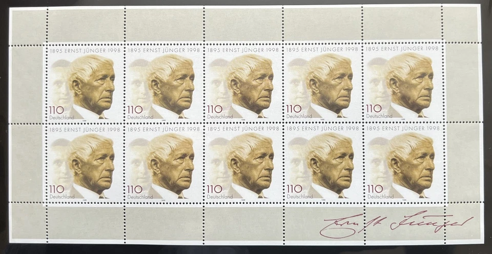 Germany M. Sheet - Ernst Jünger - author, soldier, philosopher - 1998 - MNH. - Image 1 of 1