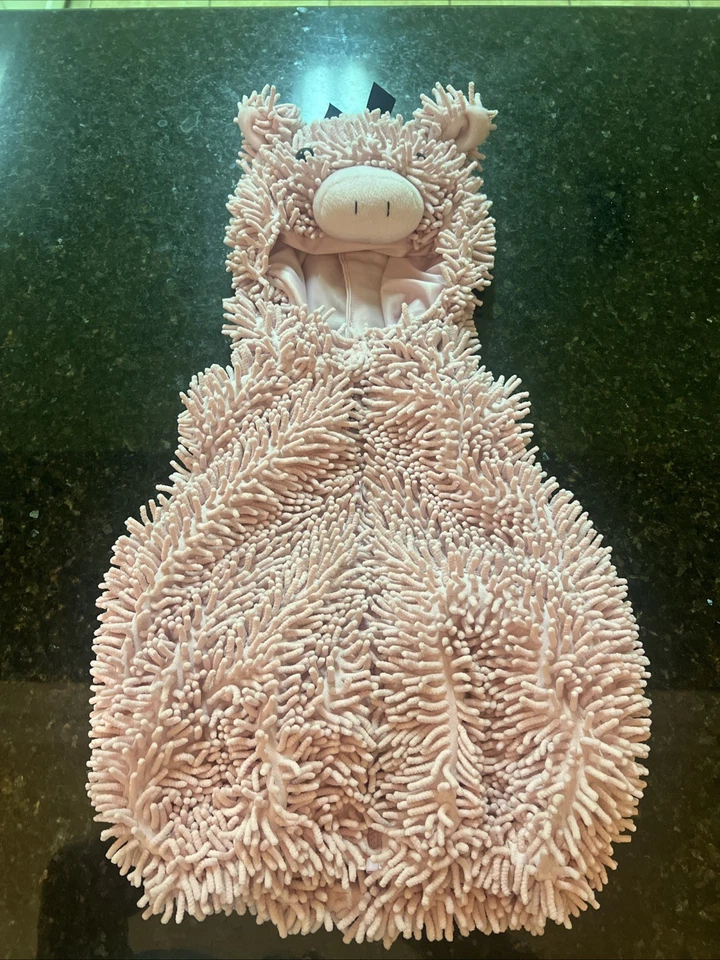 Going Wild PINK PIG Halloween Costume CHENILLE Hooded Vest Baby Sz 12m One Piece - Image 1 of 4