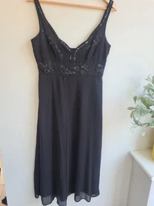Coast Black Embellished 100% Silk Midi Dress Size 10 Occasion Party Evening - Picture 1 of 8