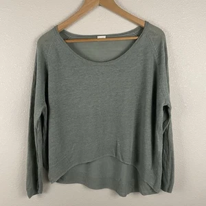 Poesia donna 8 top manica lunga 100% lino grigio/verde scollo a scoop - Foto 1 di 4
