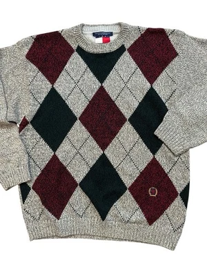 Suéter de Colección Tommy Hilfiger Para Hombre L Verde Rojo Algodón Cuello Redondo Pullover Años 90 Foto 1 de 4