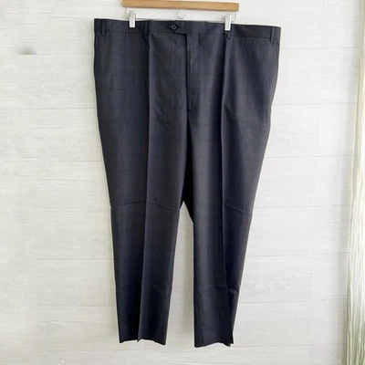 NWT Kirkland Charcoal gray plaid wool flat front dress pants size 46 X 29 - Image 1 of 4