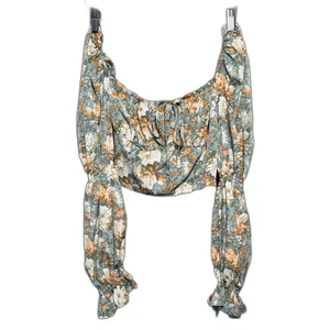Shein Boho Blumen Crop Top S lang Puffärmel romantisch Cottagecore Vibe - Bild 1 von 6