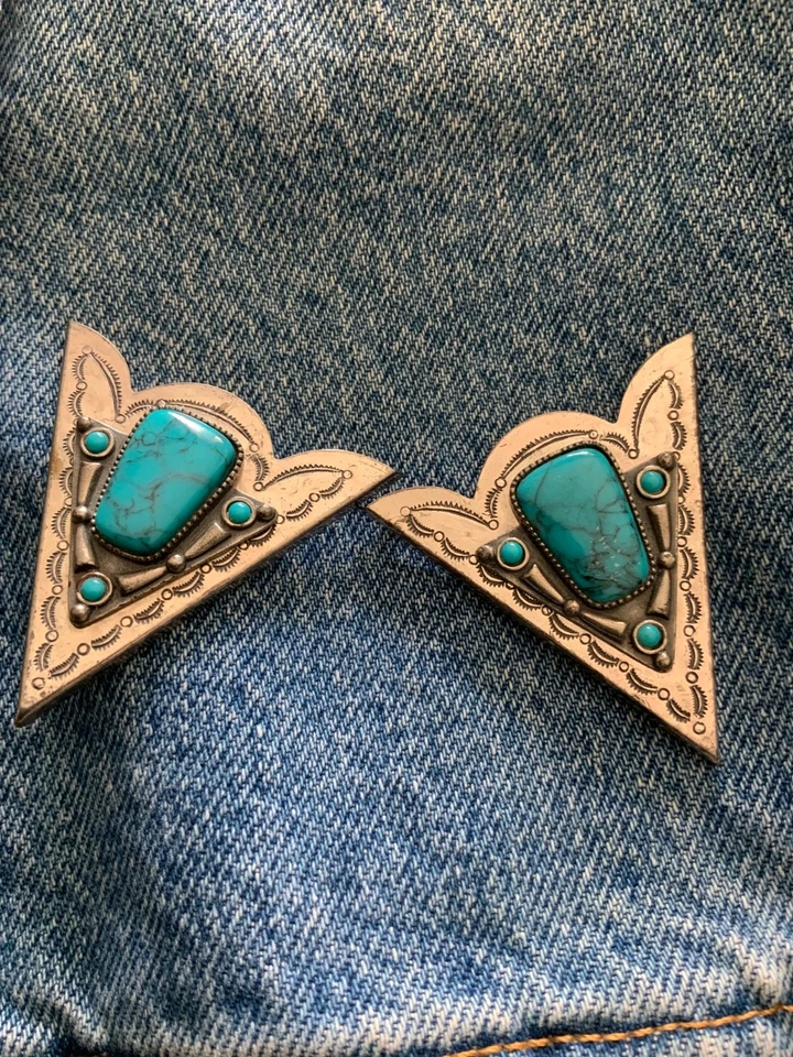 Vtg South Western Silver Turquoise Collar Tips (B)-2" x 1 7/8" - Image 1 of 4