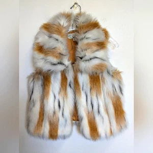 Faux Fur Vest White Brown Festival Cropped animal print  - Picture 1 of 4