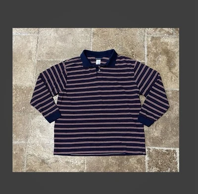 Puritan Men’s Size XL Red White & Blue Striped Long Sleeve Polo Collared Top - Image 1 of 4