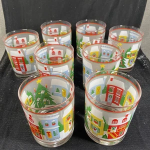 Set of 8 Georges Briard Classic Holiday Glasses I'll be Home For Christmas MCM - Picture 1 of 7