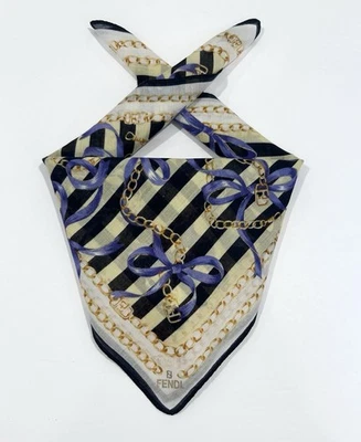 "PAÑUELO FENDI MUJER Cinta Púrpura Oro Bufanda Bandana BOLSILLO CUADRADO 17""" Foto 1 de 4