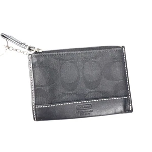 Coach Negro Firma Lona Cuero Llavero Cremallera Monedero Cartera Porta Identificación - Imagen 1 de 5