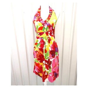 Blu Sage Halter Floral VNeck Floral Abstract Dress Multicolor Pockets Sz 6 - Picture 1 of 6