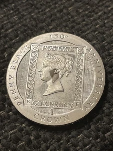 1990 Isle of Man Penny Black Sesquicentennial Crown Impaired Proof Silver Coin - Picture 1 of 2