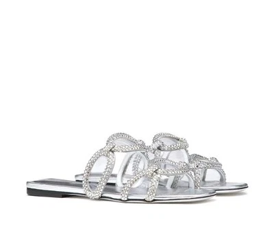 Valentino Garavani Women's 1967 Crystal Silver Leather Flat Sandals Size 6 US - Image 1 of 4