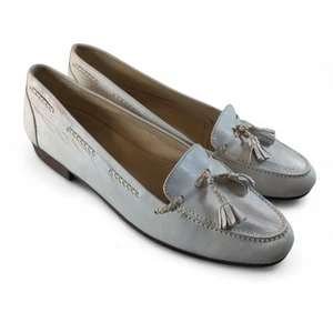 Baker Benjes Italian Mens White Leather Slip On Tasseled Loafers Size 10 D - Picture 1 of 11