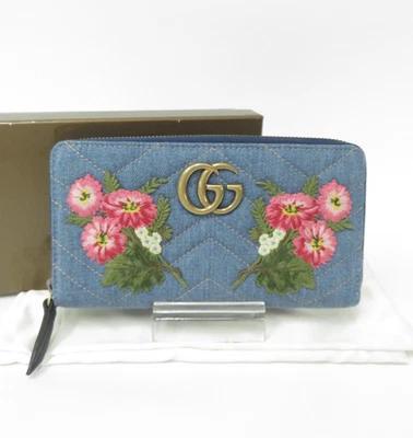 Cartera GUCCI Marmont V Stitch Denim Cuero Cremallera Alrededor Cremallera I#48040 Foto 1 de 4
