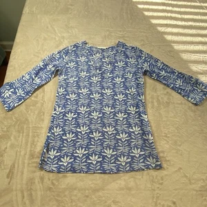 Bluthreads by Rockflower Paper Womens Small Cotton Blue & White 3/4 Sleeve Tunic - Picture 1 of 9