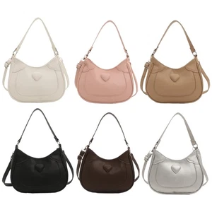 Aesthetic Underarm Bag PU Leather Cute Heart Shoulder Handbag Crossbody Purse - Picture 1 of 9