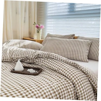  Juego de edredón ropa de cama juegos de edredón, rejilla marrón cama Queen bronceado guinga Foto 1 de 4