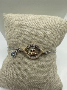 Swarovski Buddha Bolo Bracelet Adjustable Size Silver & Gold Tone - Picture 1 of 5