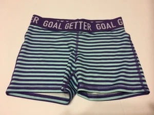 Girls Fitted Compression Shorts Active Danskin Sports Small Purple Striped - Picture 1 of 4
