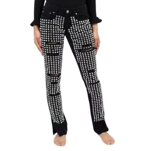 Michael Kors Jeans Womens Size 2 Black Denim Rhinestones Distressed Rocker Glam - Picture 1 of 11