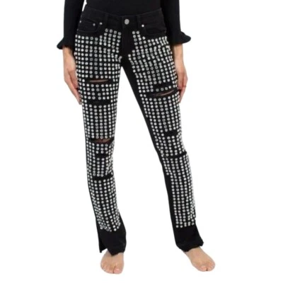 Pantalones de mezclilla Michael Kors para mujer talla 2 negros pedrería desgastados rockero glamour Foto 1 de 4