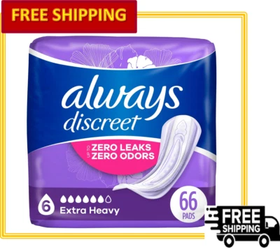 Always Discreet Adult Extra Heavy Regular Size Incontinence Pads, Size 6 (66 Ct)
