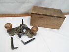 Antique Stanley #71 Open Throat Router Plane w/Wood Box Tool Cutters Depth Stop