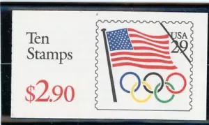 US 2528a BK186A Flag with Olympic Rings 29c - Folded Bkt of 10 - MNH - 1991 - Picture 1 of 2