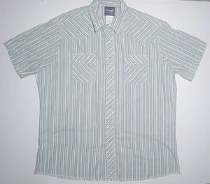 Vintage Wrangler Mens Blue Green Short Sleeve Shirt with Pearl Snaps Size 2XT - Picture 1 of 8