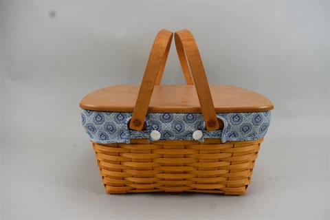 2001 Longaberger Fabric Lined Plastic 2 Inserts Woven Large Picnic Basket Cover