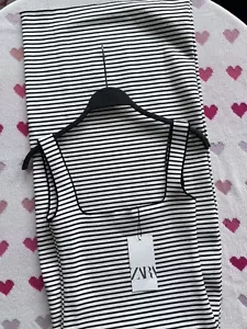 Zara Black & White Striped Stretch Knit Midi Dress Size S Bloggers Fave Holiday - Picture 1 of 7